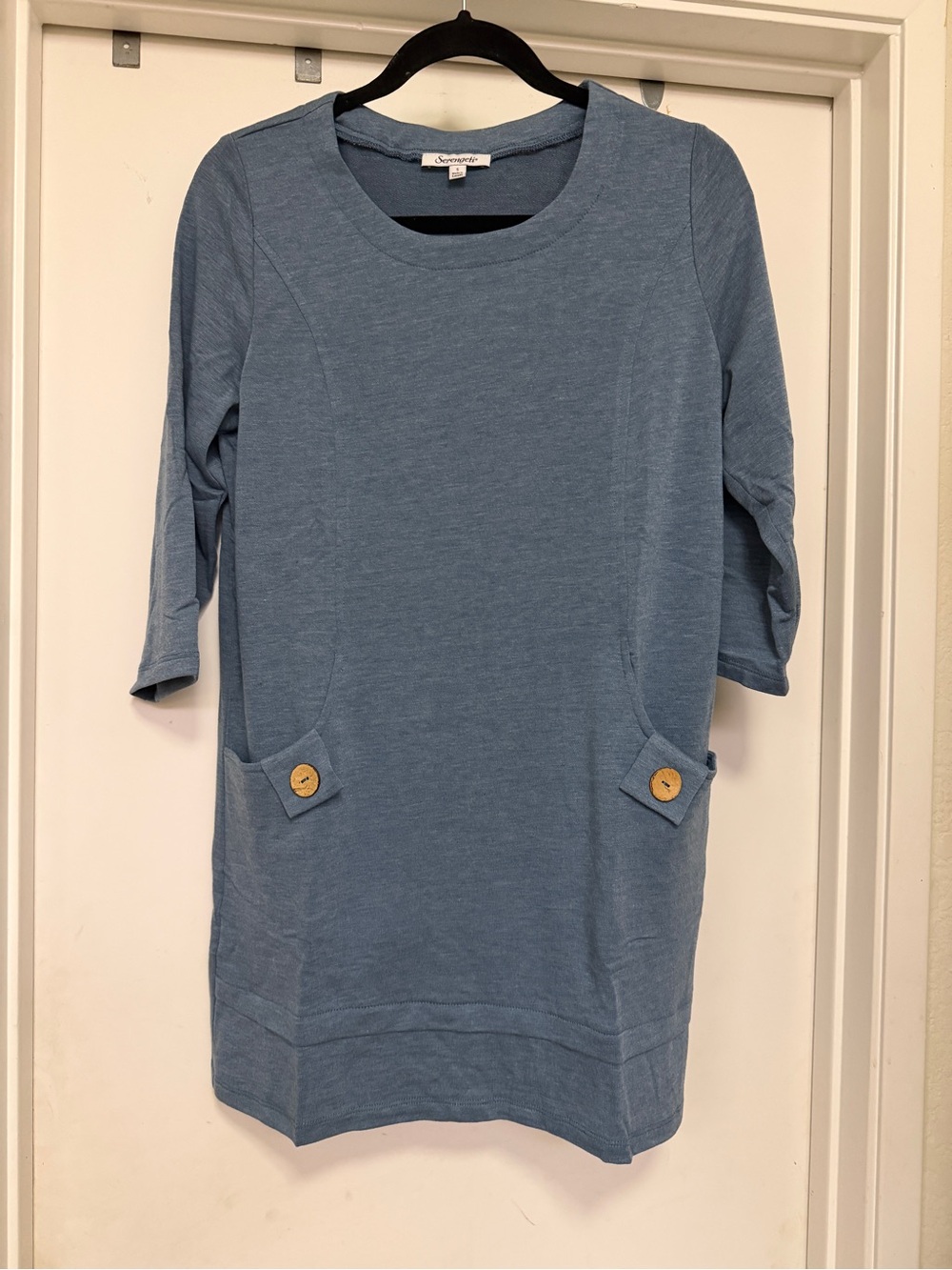 Serengeti Button Accent French Terry Tunic Heather Blue - Sm NWT